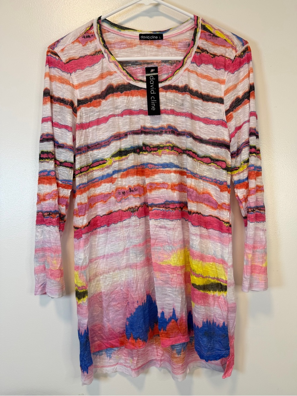 David Cline Crushed 3/4 sleeve Sedona Crew Neck Top Multi Color Women’s Large